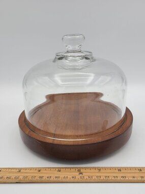 Goodwood Genuine Teak Wood Covered Glass Dome Dessert Cheese Charcuterie Board